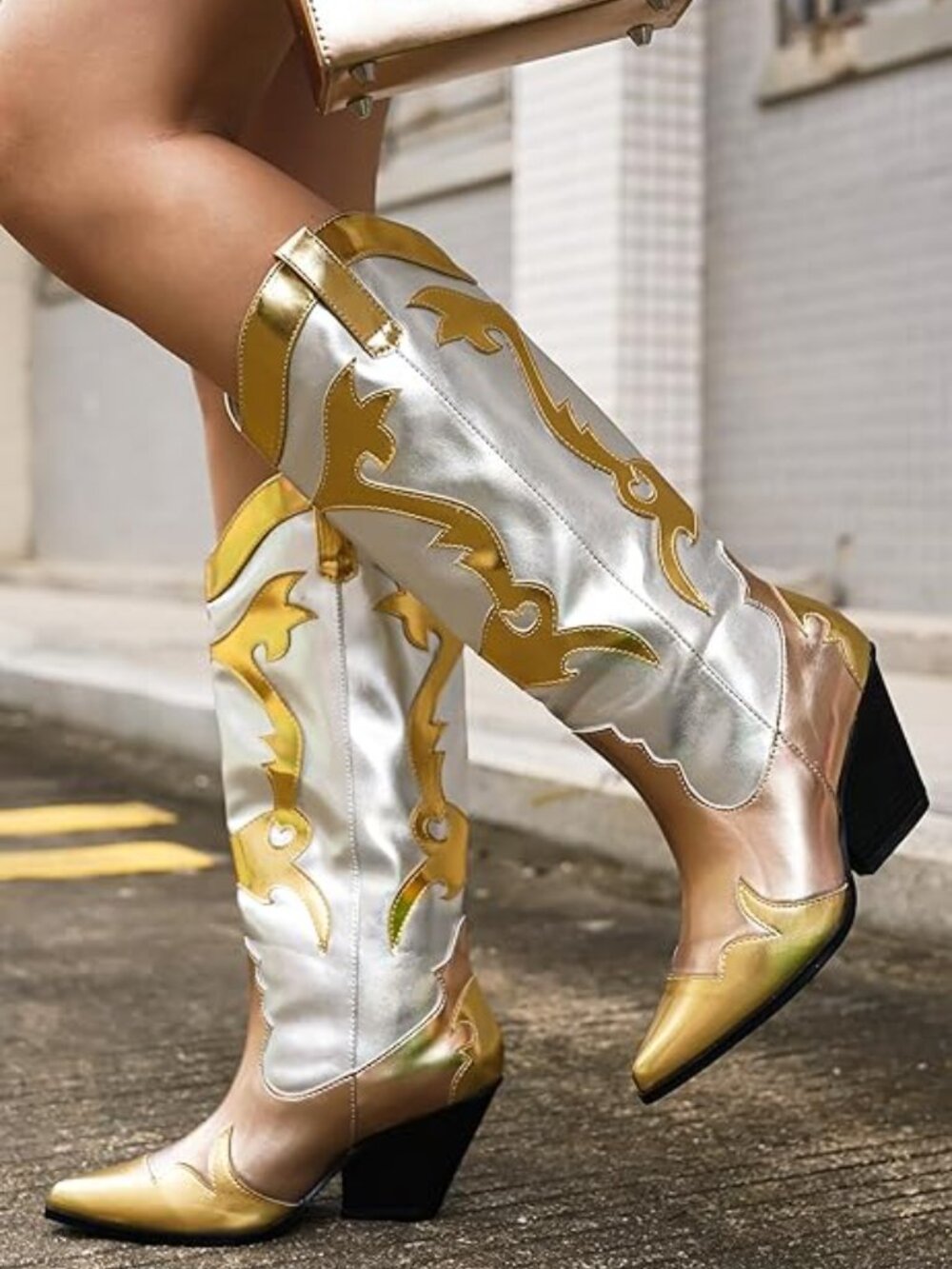 Metallic Colorblock Cowboy Boots